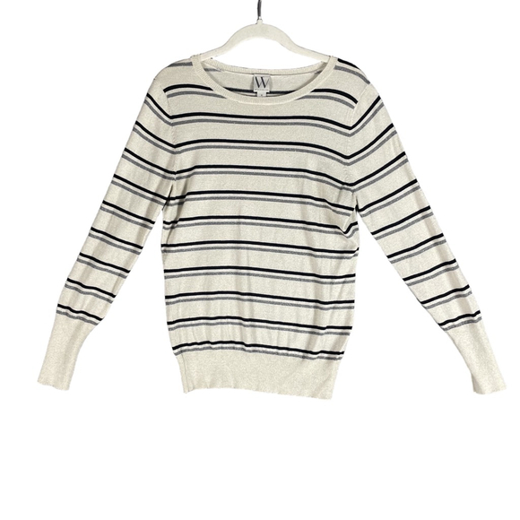 Worthington Sweaters - Worthington Womens M Medium Striped Metallic Sweater Sparkle Shimmer Ivory